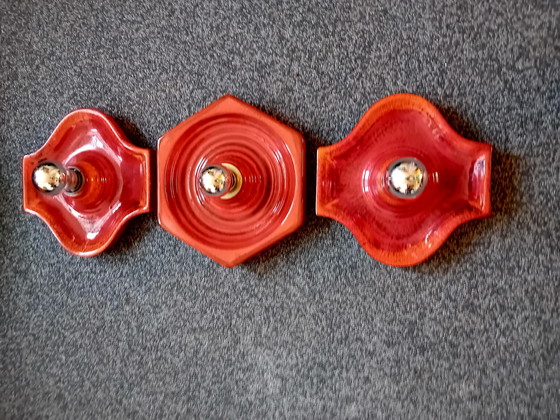 Image 1 of 3x J70 Huhstadt Leuchten Lampada da parete in ceramica Spaceage - Rosso Arancione