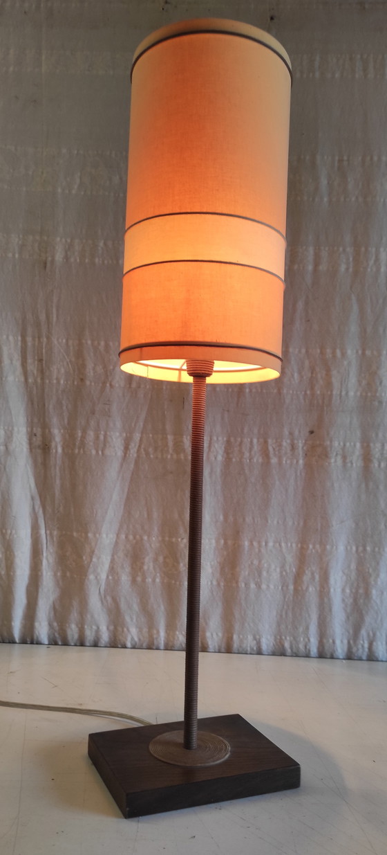 Image 1 of Scandinavian-style table lamp in wood and rope - mid-20th century
