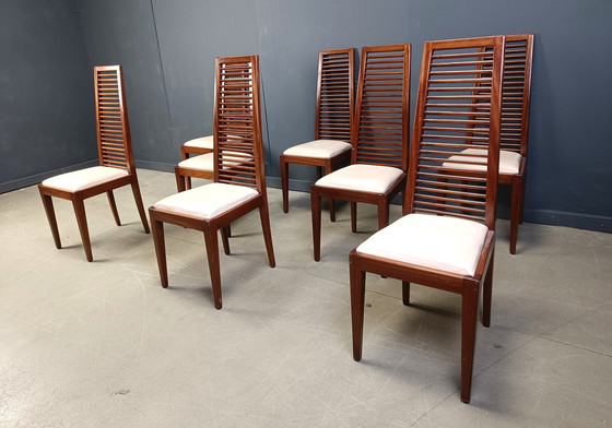 Image 1 of Ensemble de 8 chaises de salle à manger italiennes à haut dossier, années 1980