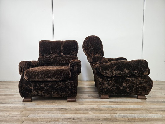 Pair of 1970s armchairs in brown fabric, Velvet, Wood, Vintage (photo 2 of 10)
