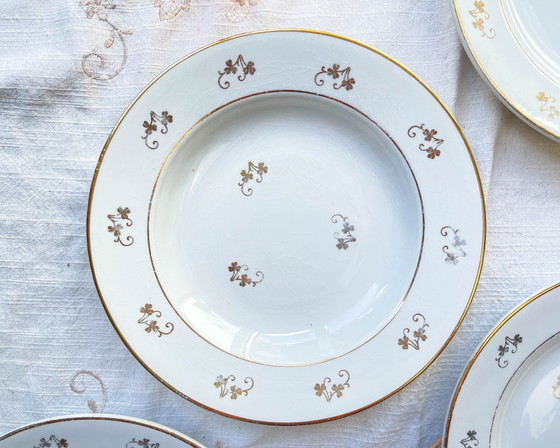 4 L'Amandinoise Gilded Floral White Porcelain Deep Plates – Crockery (photo 4 of 8)