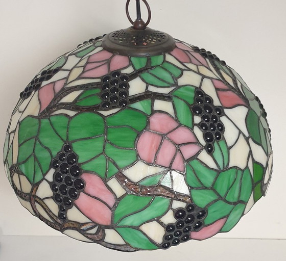 Image 1 of Large (40cm) Tiffany / stained glass grape pendant lamp