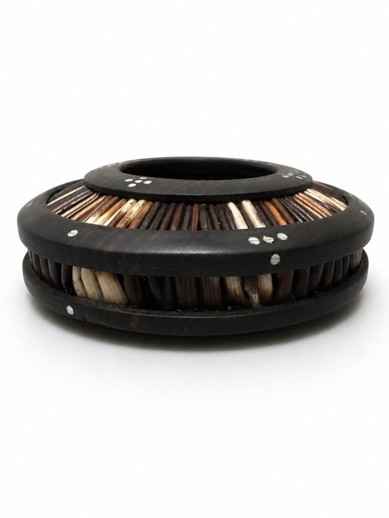 Image 1 of Antique Anglo-Indian Ebony & Porcupine Quill Bowl / Ashtray - Arts & Crafts Era