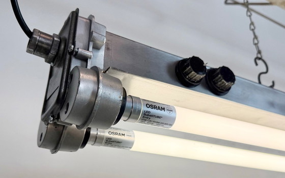 Image 1 of Industriële, gepolijste hanglamp met buisvormige armatuur, jaren 70