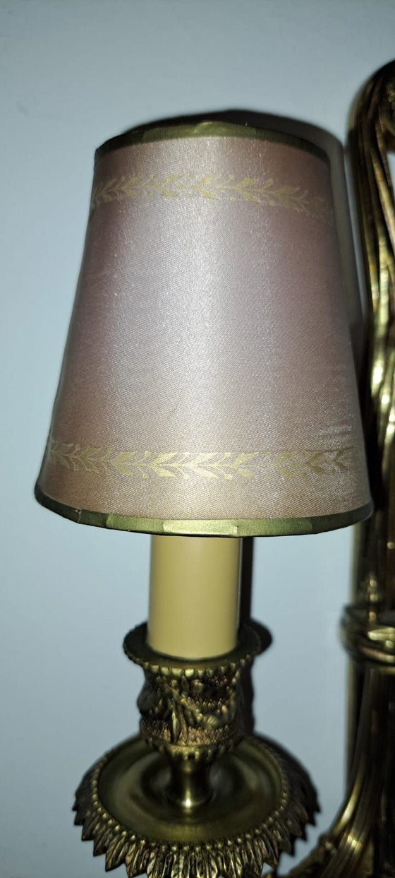 Antike Wandleuchte, Wandleuchten, Bronze, Stoff, Gold (Foto 4 von 7)