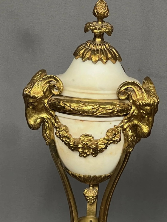 Pair of vases in Louis XVI style. White marble and gilded bronze. (photo 4 of 6)