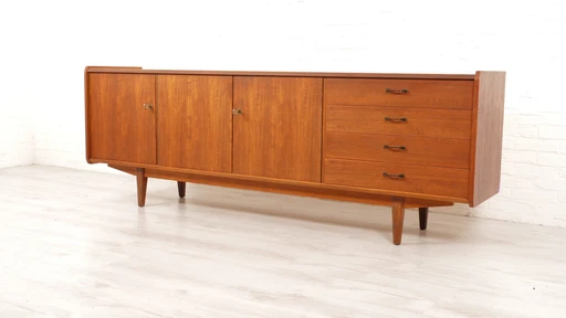 Vintage Dressoir | Zwarte Greepjes | 220 Cm | 1960S