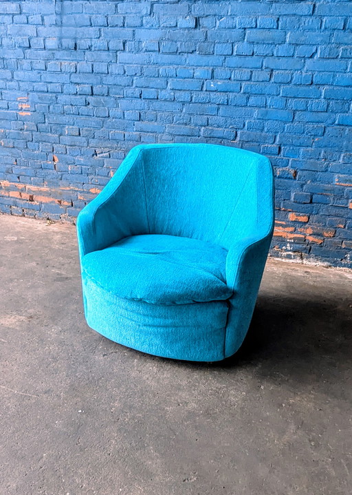Fauteuil Lounge Vintage Midcentury Velours Bleu