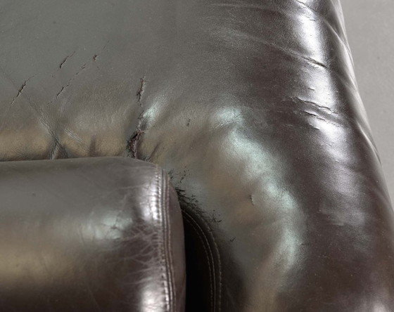 Image 1 of Set of 2 Comfortable Mid-Century Design Durlet Brutalist Lounge Chairs in Chocolate Brown Leather. Belgium, 1970s.