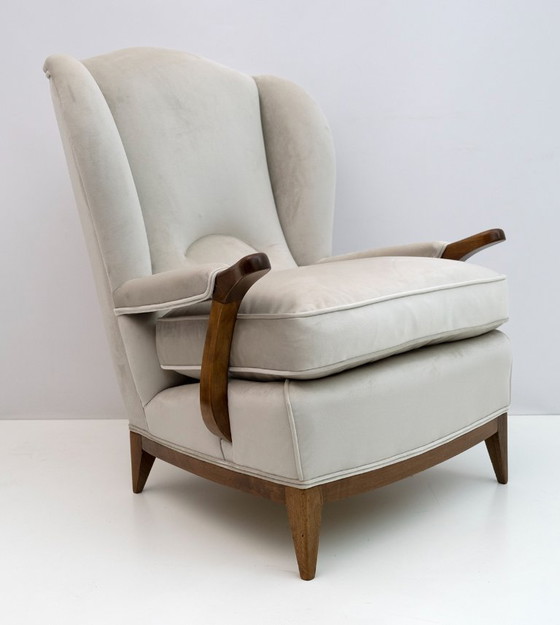 Image 1 of Attributed of Paolo Buffa Mid-Century Modern Italian Velvet Armchairs, 1950s