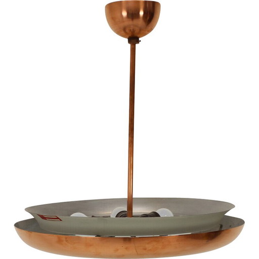 Vintage UFO kroonluchter in metaal en koper van Josef Hurka voor Napako, Tsjecho-Slowakije 1930