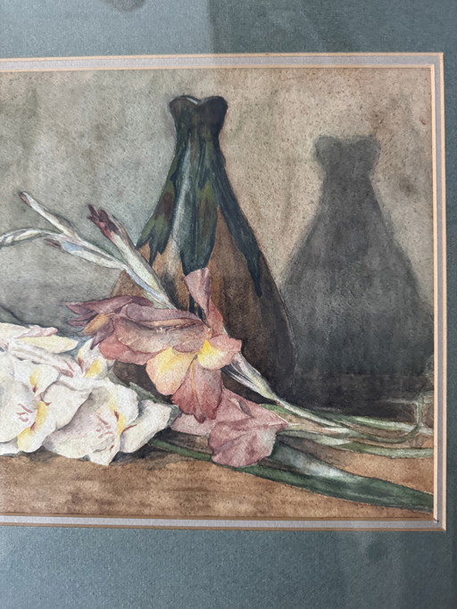 Aquarel stilleven van antieke bloemen