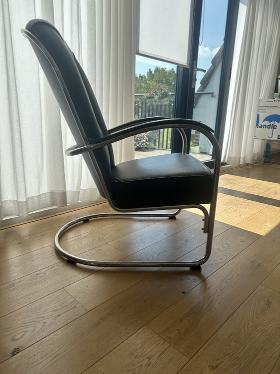 Set van 2 Gispen Classic AA Fauteuils – Zwart Leerontwerp van W.H. Gispen uit 1937 – Chrome, Leather (photo 3 of 13)