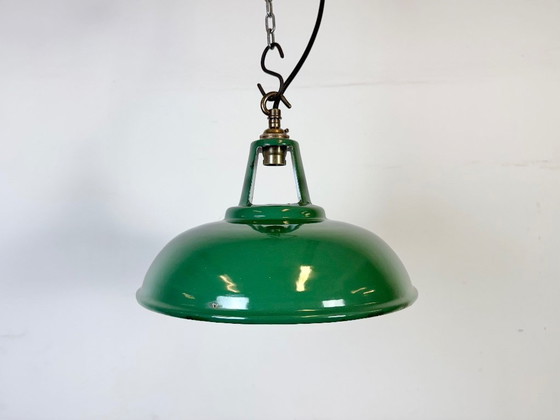 Image 1 of Industrial Green Enamel Factory Pendant Lamp, 1960s