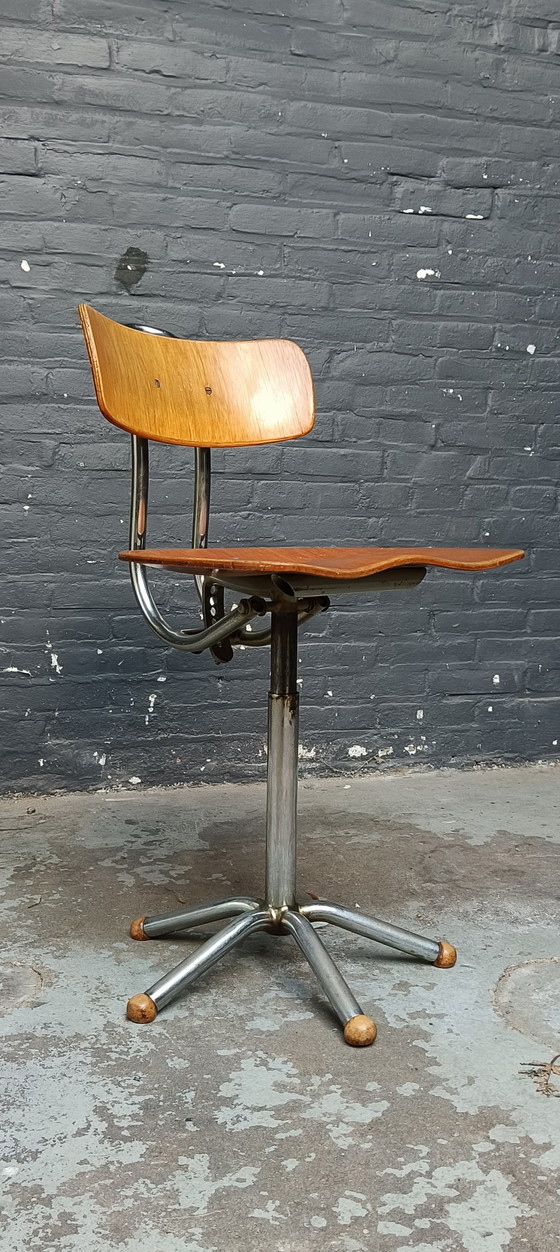 Image 1 of Zeldzame gebr. De wit gispen Bauhaus buizenframe chromen industriële atelier stoel schiedam holland 