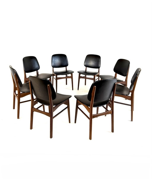 8 sedie da pranzo vintage danesi, Arne Hovmand Olsen degli anni '60