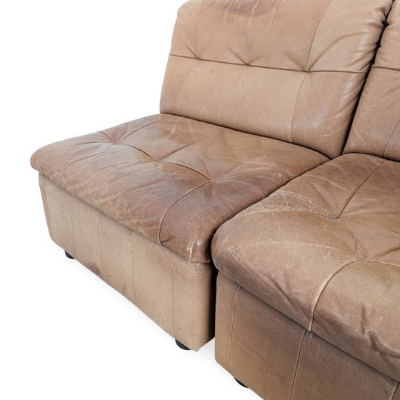 Image 1 of Canapé d'angle modulable original style Mid-Century, en cuir marron