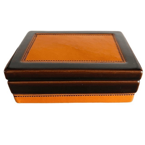 Image 1 of Vintage mid-century SC3 Italy jewelry box nubuck ceramic leather 1970s