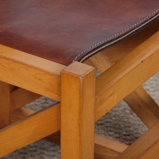 Image 1 of Set di 6 sedie vintage in legno massello e pelle, 1980