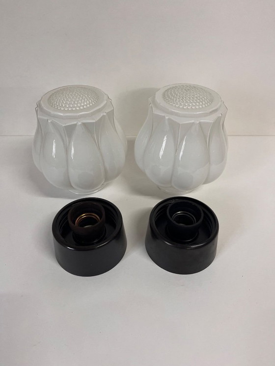 Image 1 of 2x Rara lampada Thabur bianca 'Tulip in Bloom' Art Déco anni '30