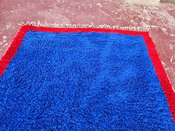 Image 1 of Bold Blue Moroccan Rug 250x180 cm – Handmade Berber Wool Rug – Contemporary Beni Ourain Carpet – Modern Statement Area Rug