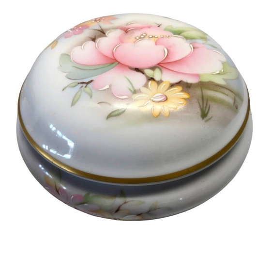 Image 1 of Bomboniera vintage in porcellana di Limoges, Francia - Decorazione floreale dipinta a mano - Condizioni perfette