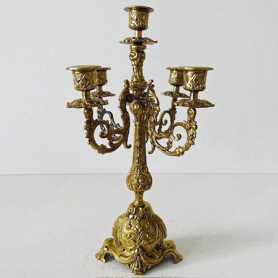 Image 1 of Gothic brass candelabra with five arms baroque