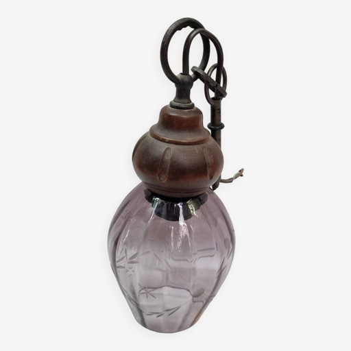 Lámpara colgante vintage de cristal morado