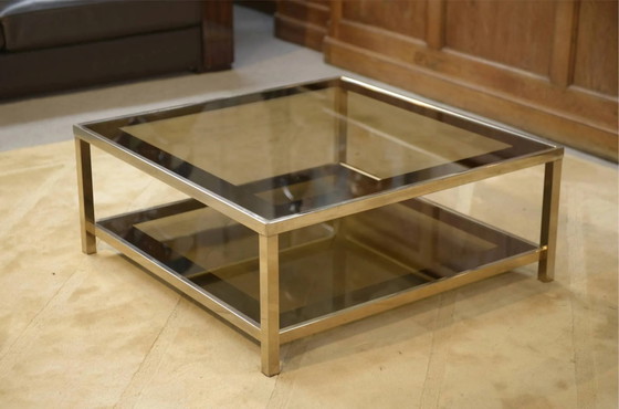 Hollywood Regency coffee table in smoked glass with mirrored framing from the 1970s. – Crystal (photo 10 of 10)