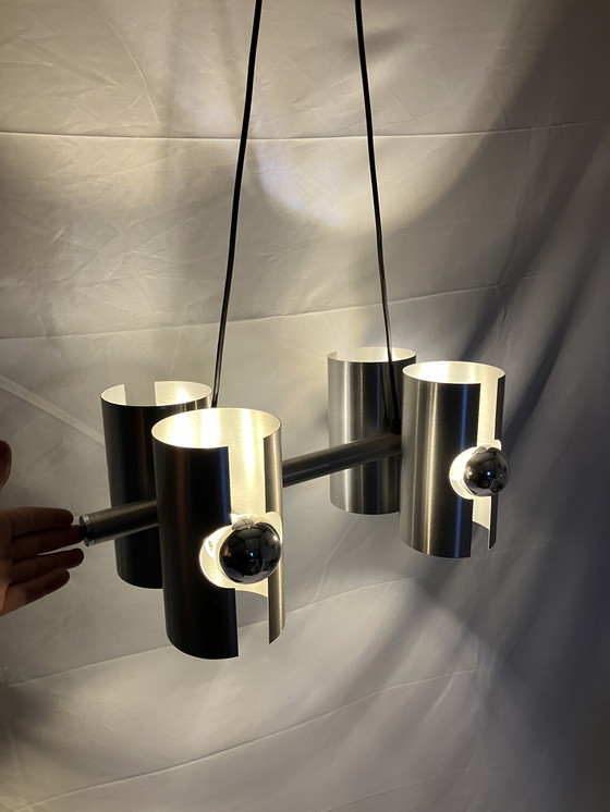 Image 1 of Suspension vintage Space Age, Polam, aluminium brossé