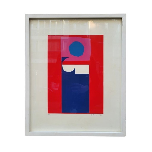 Engraving, Artist's Proof, “Composition in Red” Gerardo Rueda, 1970 – Spain