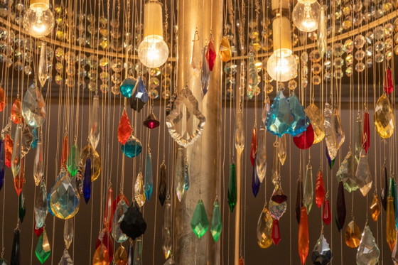 Image 1 of Lampada da terra di René Roubíček, Nový Bor, vetro e metallo, anni '60