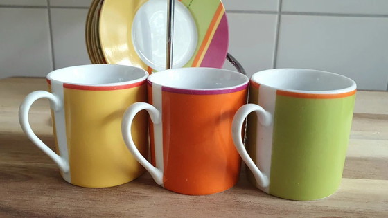 Image 1 of Bicchiere e piattino vintage colorato per 6 persone con appendino cromato