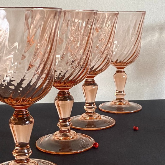 Image 1 of 6 Rosaline Luminarc France twisted pink wine/water glasses, 16 cl