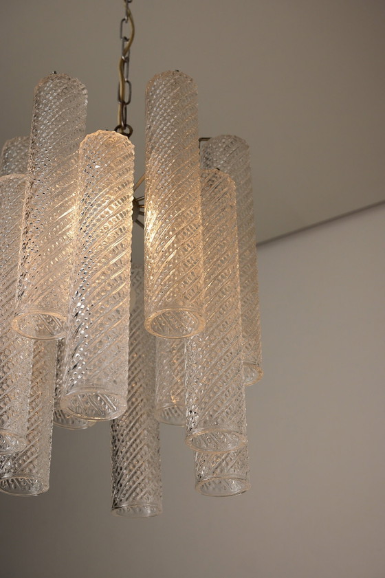 Lampadario in vetro a dodici tubi con motivo a spirale, Italia, anni '60, Plafoniere, Metallo (foto 6 di 9)