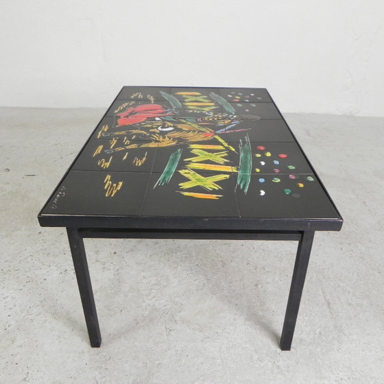 Image 1 of Tavolo vintage in piastrelle con immagine di corrida, anni '50
