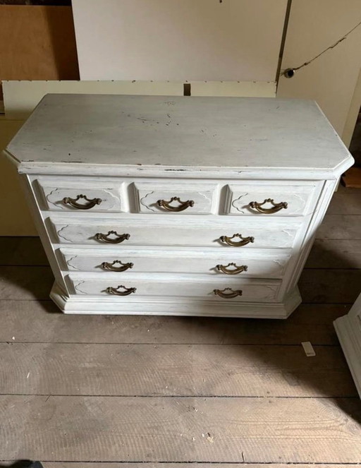 Ensemble chambre vintage patiné Commode + 2 tables de chevet