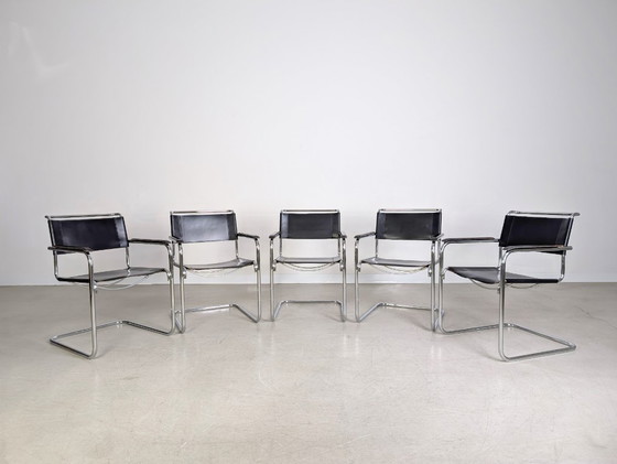 Image 1 of Set van 5 Thonet S34 Midcentury Cantilever stoelen Mart Stam Leer
