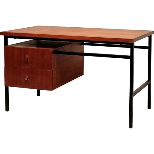 Scrivania vintage in teak e metallo cromato di Luigi Bartolini, 1960