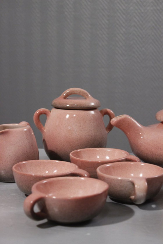 Image 1 of Servizio da caffè in ceramica da 9 pezzi, smalto rosa maculato Max Idlas, Francia, XX secolo