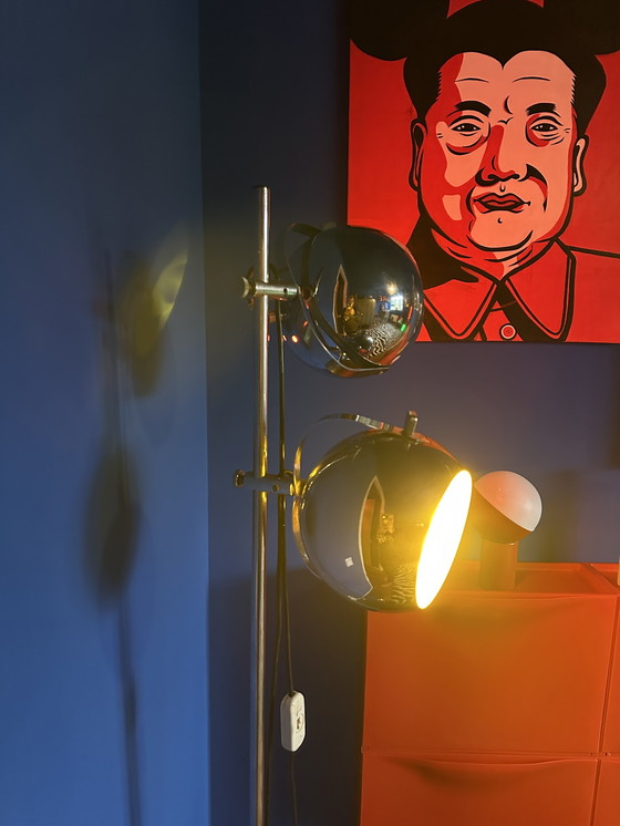Image 1 of Space Age chrome floor lamp – 70s design, 163 cm high, large adjustable spotlights