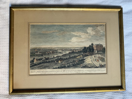 Grote antieke ingelijste prent uit de jaren 1750 – Richmond Hill, Surrey – Sayer & Overton