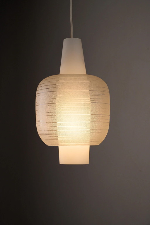 Lampada a Sospensione in Vetro Ghiaccio con Diffusore in Opalina
