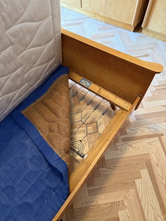Image 1 of Vintage Mid-Century Bed 2x2m Bird's-eye Maple High Gloss 1950s + Mattress