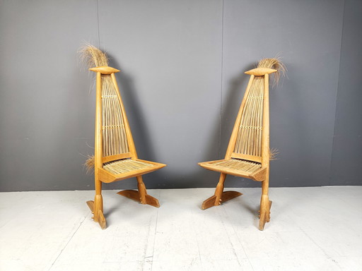 Pair Of Ethnic Scupltural Chairs, 1970S