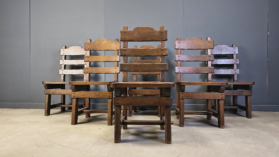 Image 1 of Vintage brutalistische eetkamerstoelen, set van 6 - jaren 60