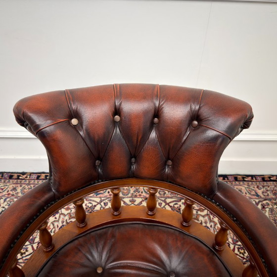 Oxblood English Chesterfield Office Chair – Leather, Wood (photo 5 of 7)