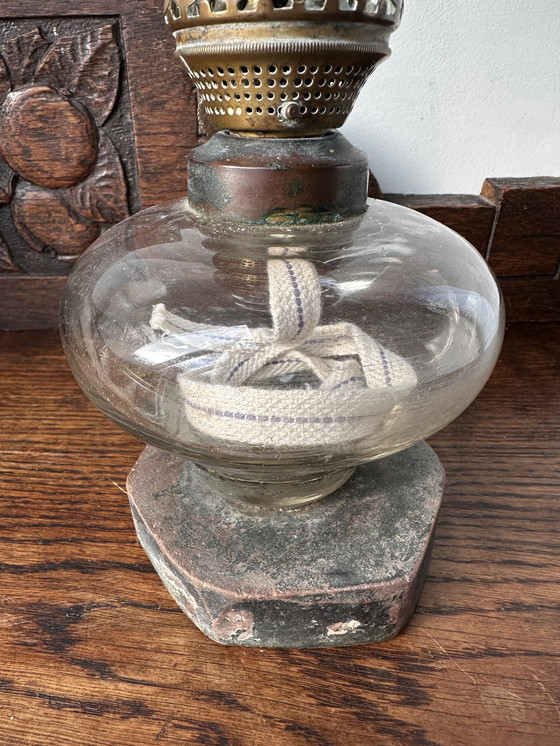 Image 1 of Vintage Oil Lamp with Glass Chimney and Brass Burner – Timeless Domestic Light