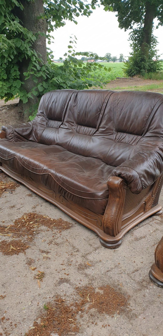 Image 1 of 3+1+1 oak with leather seat cushions