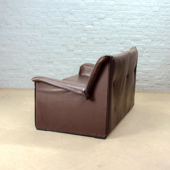 Image 1 of Afra and Tobia Scarpa Design Mid-Century Italian Design Chocolate Brown Leather Two Seat Sofa, Model Lauriana for B&B Italia.